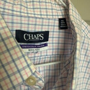 Chaps Men's White Blue Pink Plaid Shirt